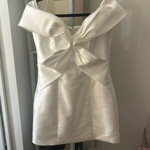 White Elliatt off the shoulder mini dress.